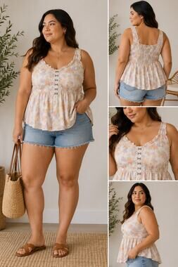 Torrid Floral Babydoll Tank Top Size 2 Plus Hook & Eye Cottagecore Peplum Boho